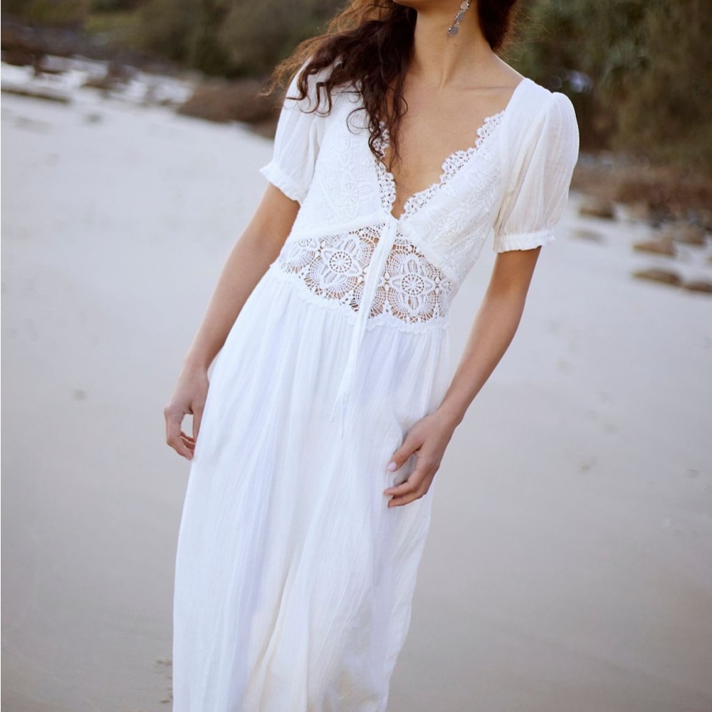 Free People White Lace Midi Dress